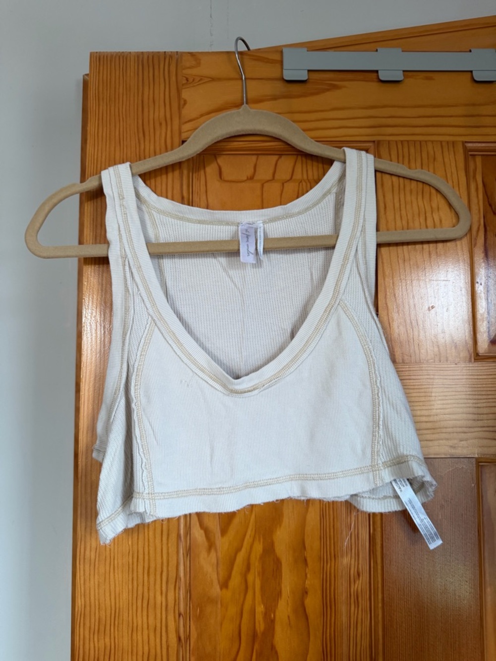 Urban Outfitters Cream Ribbed V-Neck Cropped Tank
